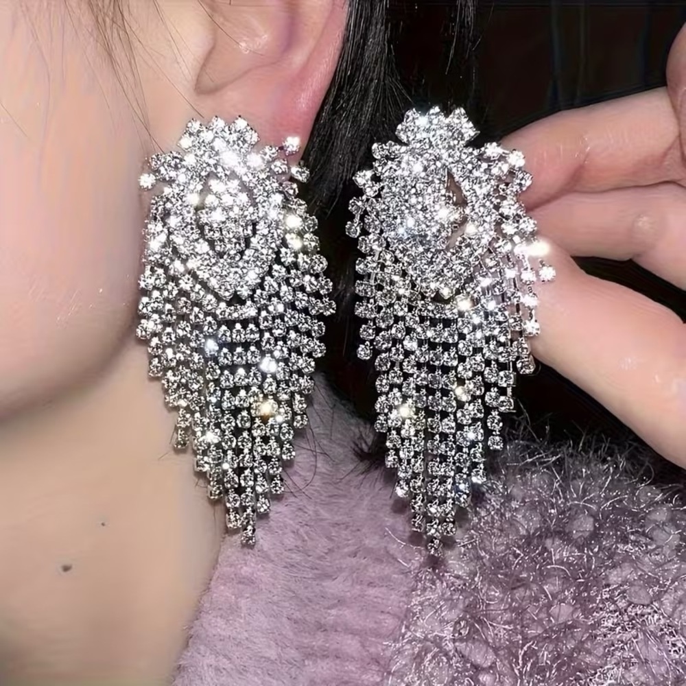 Elegant Silver Crystal Tassel Earrings